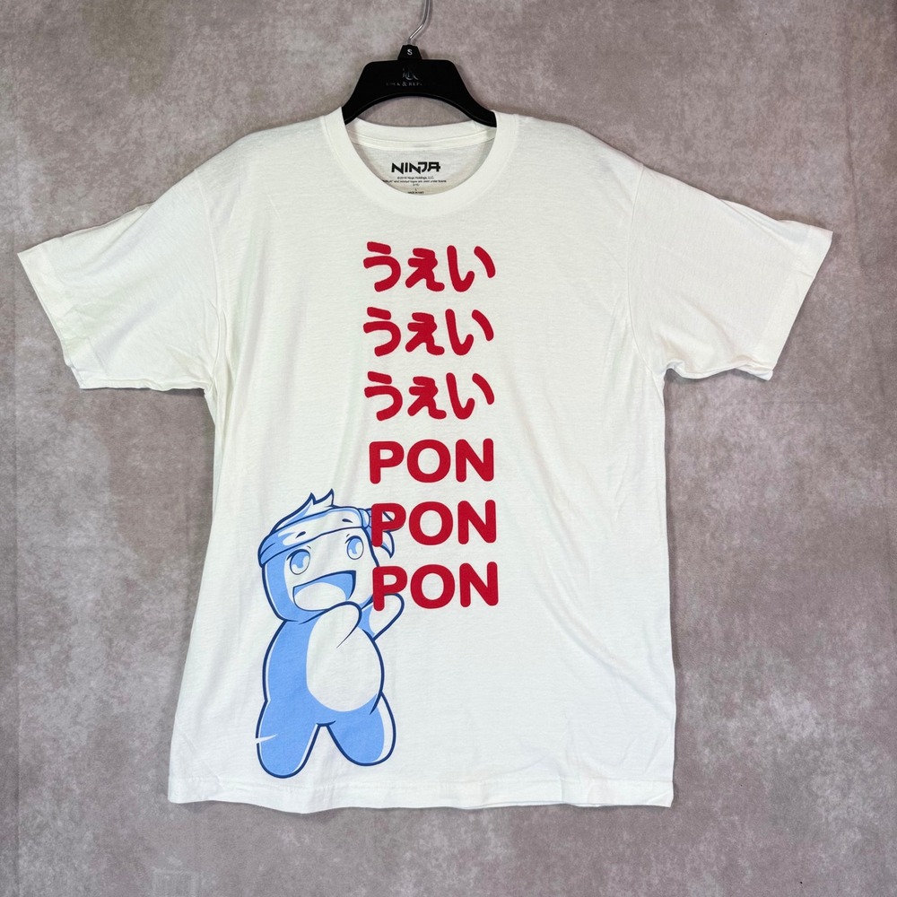 Ninja T-Shirt Mens Large White Graphic Pon Pon Pon Gaming Streamer Streetwear
